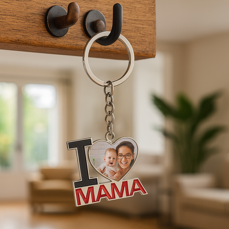 Metalen Sleutelhanger I Love Mama voor Sublimatie – Zilver/Wit Glans (incl. plakplaatje & tape)