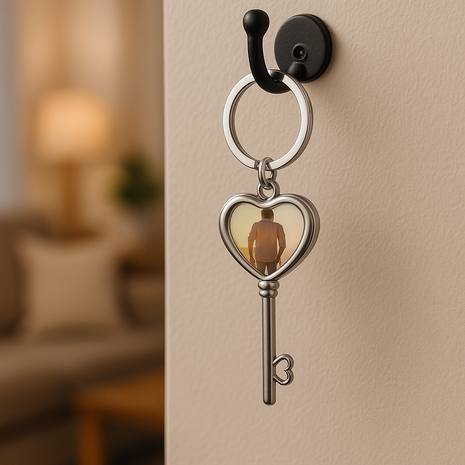 Metalen Sleutelhanger Key To My Heart voor Sublimatie – Zilver/Wit Glans (incl. plakplaatje & tape)