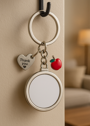 Metalen Sleutelhanger Leerkracht voor Sublimatie – Zilver/Wit Glans (incl. plakplaatje & tape)
