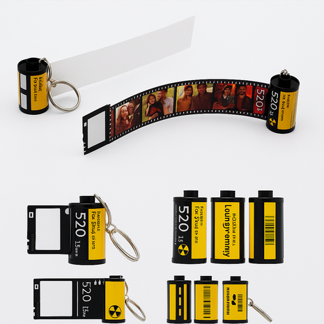 Metalen Sleutelhanger Filmrol voor Sublimatie – Zilver/Wit Glans (incl. plakplaatje & tape)