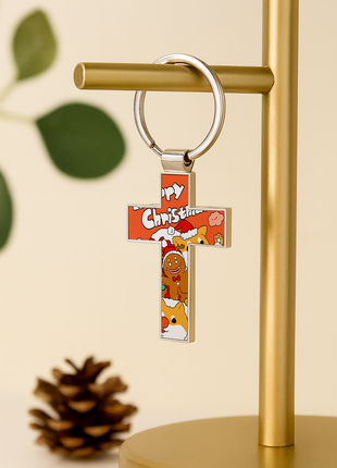 Metalen Sleutelhanger Kruis voor Sublimatie – Zilver/Wit Glans (incl. plakplaatje & tape)