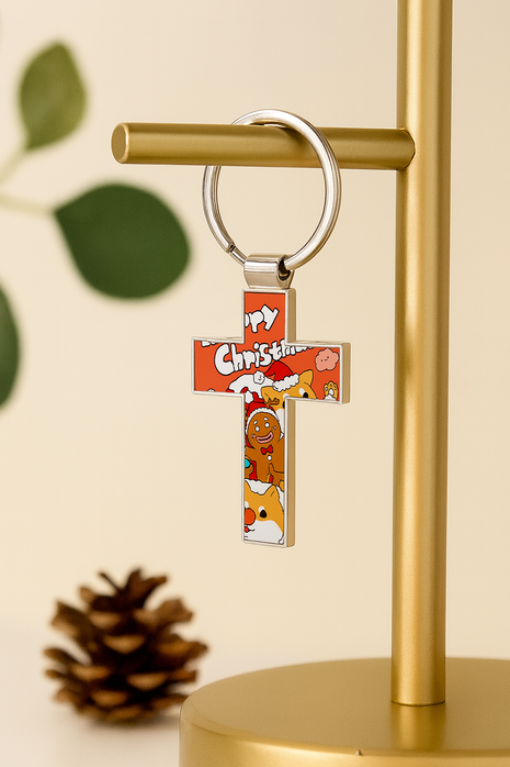 Metalen Sleutelhanger Kruis voor Sublimatie – Zilver/Wit Glans (incl. plakplaatje & tape)