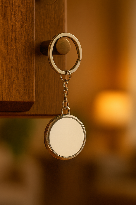 Metalen Sleutelhanger Pillendoosje voor Sublimatie – Zilver/Wit Glans (incl. plakplaatje & tape)