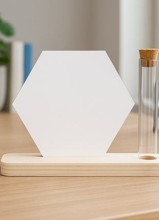 Plankje met Buisje en MDF Sublimatie Hexagon
