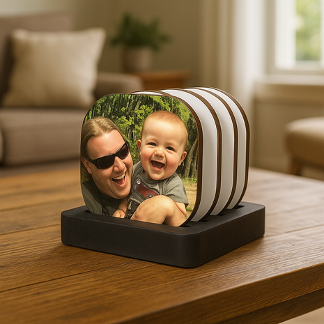 Houten houder voor 4 ronde mdf onderzetters