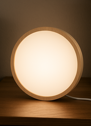 LED-Lampe aus Holz rund mit Glasplatte zur Sublimation 
