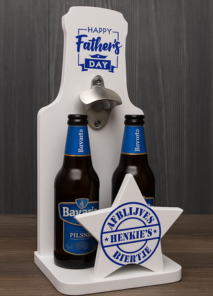 Houten Bierfles Houder voor 2 Flesjes – MDF 18mm – Met Ster – DIY Cadeau Vaderdag of Man – Ongeschilderd en Zonder Accessoires