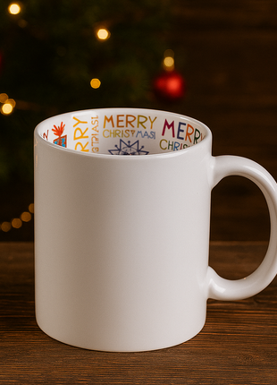 Kerstmok 330 ml met Vrolijk Kerstinterieur – Witte Keramische Mok voor Sublimatie