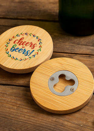 Bamboe Ronde Flesopener Ø 8 cm voor Sublimatie – Metaal & Bamboe