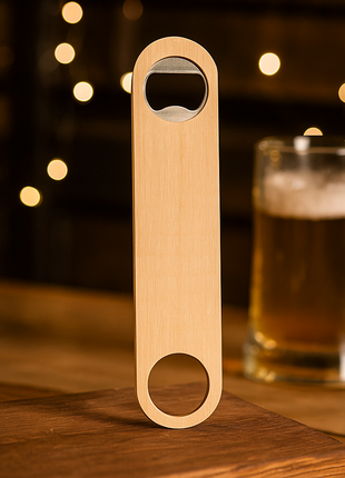 Roestvrijstalen en Houten Flesopener voor Sublimatie – 4 x 17,8 cm – Metaal & Multiplex