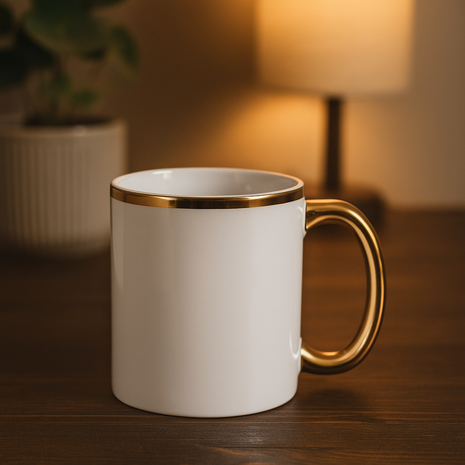 Mok 330 ml met Gouden Streep en Oor – Voor Sublimatie