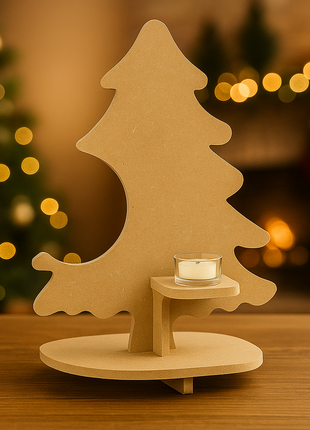 MDF Kerstboom met Plankje Exclusief Kerstbal en waxinelichtje – Voor Kerstbal en Waxinelichtje (33x25cm) *niet voor sublimatie*