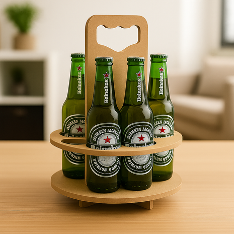Kadoverpakking voor zes bierflesjes met handvat – MDF houder *niet voor sublimatie*