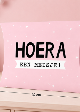 Gondeldoos XL ‘Hoera een Meisje’ Roze/Zwart – Per Stuk
