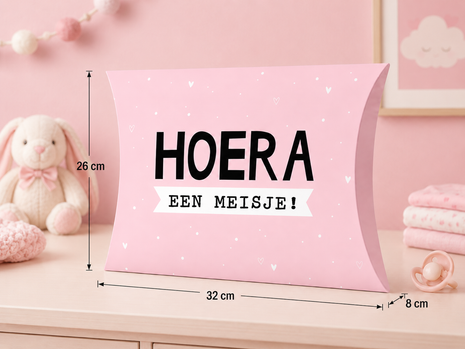 Gondeldoos XL ‘Hoera een Meisje’ Roze/Zwart – Per Stuk