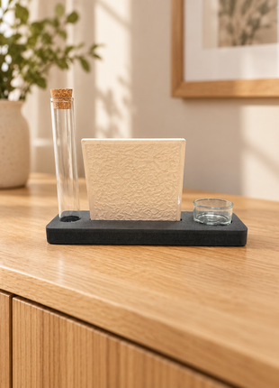 Sublimatieset met tegel 10,8 × 10,8 cm, glazen buisje en waxinelichthouder