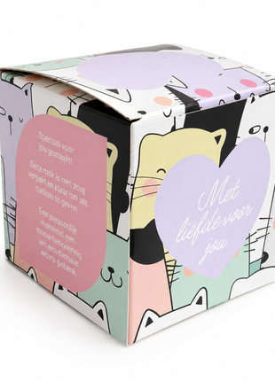 Kattenparade Mokkendoosje – Roze Cadeaudoosje met Kattenprint