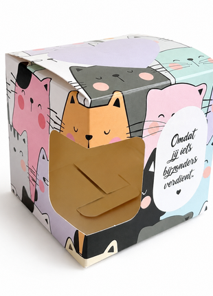 Kattenparade Mokkendoosje – Roze Cadeaudoosje met Kattenprint