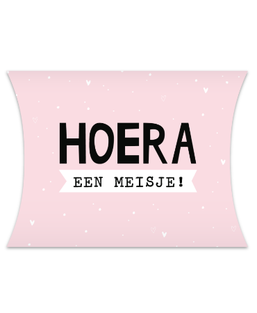 Roze-zwarte XL-gondeldoos Hoera een meisje voor kraamcadeaus, per stuk verkrijgbaar
