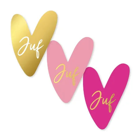 Set van 20 hartvormige Juf-stickers van 35 × 44 mm