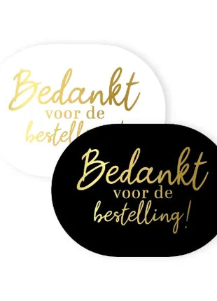 Set van 20 ovale Bedankt voor de bestelling stickers van 43 × 60 mm in twee verschillende varianten