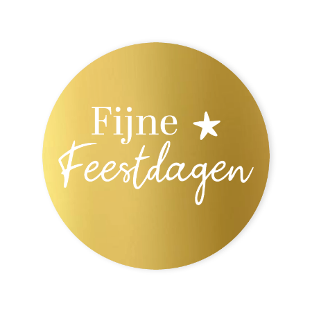 Set van 20 ronde Fijne feestdagen stickers van 50 mm met ster en wit-gouden opdruk