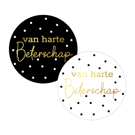 Set van 20 ronde Van harte beterschap stickers van 40 mm