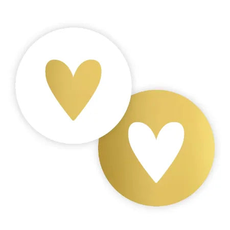 Set van 20 ronde hartstickers van 40 mm in twee goud-witte varianten