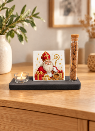 Sublimatieset met tegel 10,8 × 10,8 cm, glazen buisje en waxinelichthouder