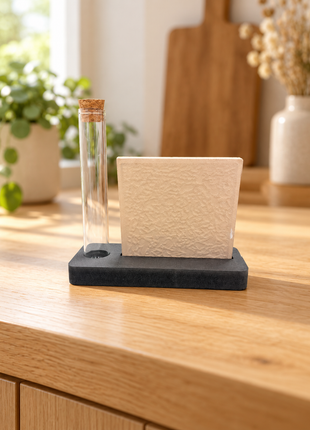 Sublimatieset met tegel 10,8 × 10,8 cm, glazen buisje en waxinelichthouder