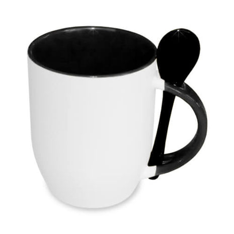Zwarte JS Coating sublimatie mok met lepel van 330 ml keramische mok voor sublimatie bedrukking