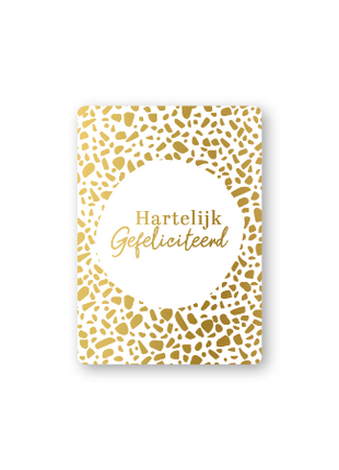 Cadeaukaartjes A7 - Hartelijk gefeliciteerd (goud/wit), 25 stuks