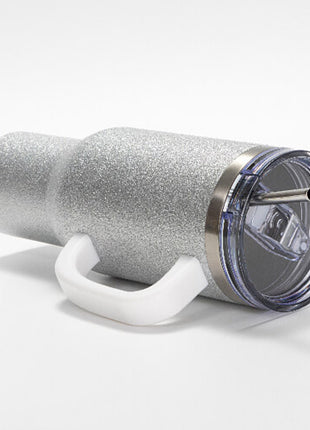 Producttitel: 1200 ml RVS Glitter Sublimatie Tumbler Zilver met Rietje