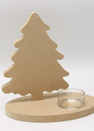 Theelichthouder Kerstboom van MDF – 12 mm | Inclusief Glazen Houder | DIY Houten Kerstdecoratie