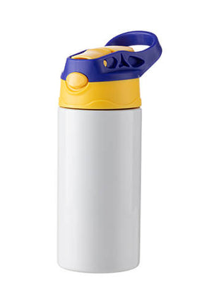 Kinderfles van 360 ml roestvrij staal voor sublimatie - wit met gele en blauwe dop