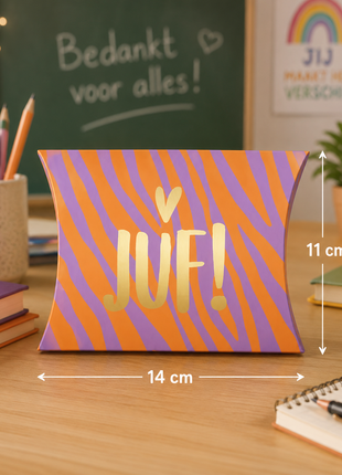 Gondeldoosje ‘Juf’ met Hartje – Oranje/Paars/Goud – Per Stuk