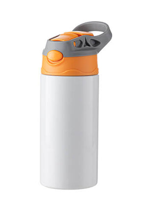 Roestvrijstalen kinderfles van 360 ml voor sublimatie - wit met oranje/grijze dop