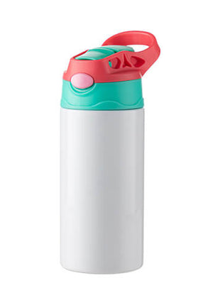 Roestvrije Kinderfles van 360 ml roestvrij staal voor sublimatie - wit met blauw/roze dop