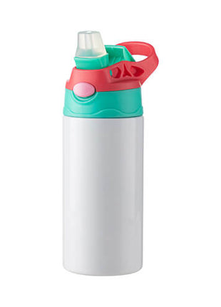Roestvrije Kinderfles van 360 ml roestvrij staal voor sublimatie - wit met blauw/roze dop