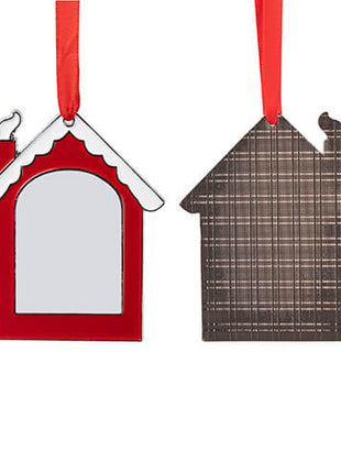 Metalen Kerstboomhanger Huis voor Sublimatie – Rood en Wit