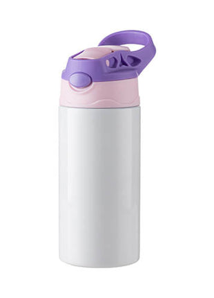 Kinderfles van 360 ml roestvrij staal voor sublimatie - wit met roze en paarse dop