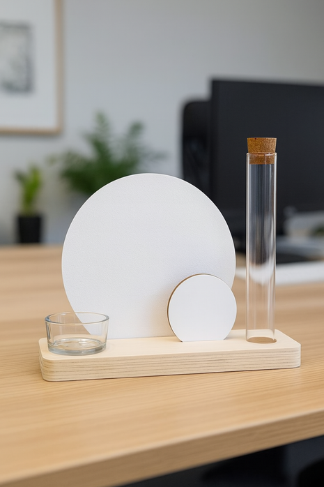 plankje met buisje theelichthouder en twee mdf sublimatie cirkels