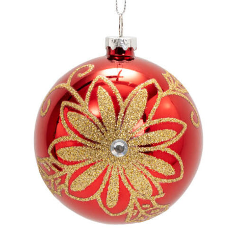 Rode Kerstbal Ø 8 cm voor Sublimatie – Gouden Bloemen