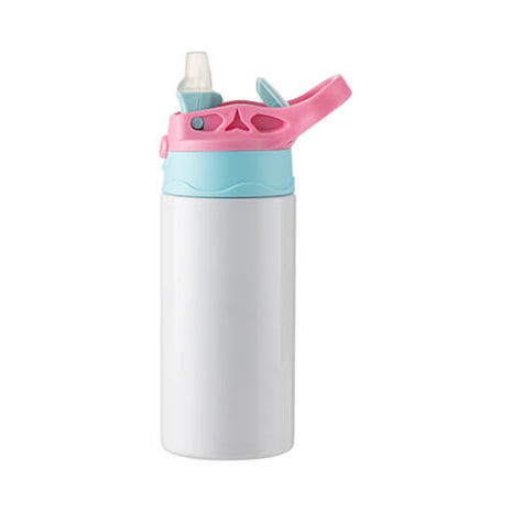Kinderfles van 360 ml roestvrij staal voor sublimatie - wit met blauw/roze dop