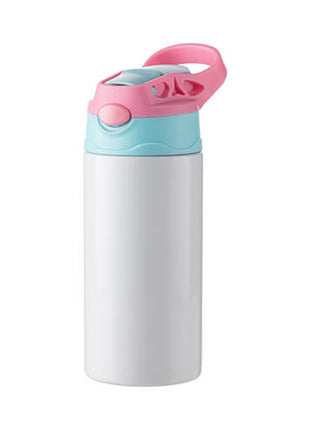 Kinderfles van 360 ml roestvrij staal voor sublimatie - wit met blauw/roze dop