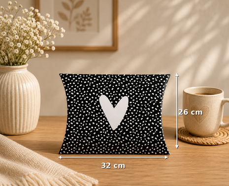 Gondeldoos XL 101 Dots met Wit Hartje – Zwart/Wit – Per Stuk