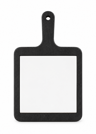 Zwarte houten kaasplank met vierkante keramische tegel 15 x 15 cm